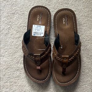 Clarks Tan Leather Flip-Flops